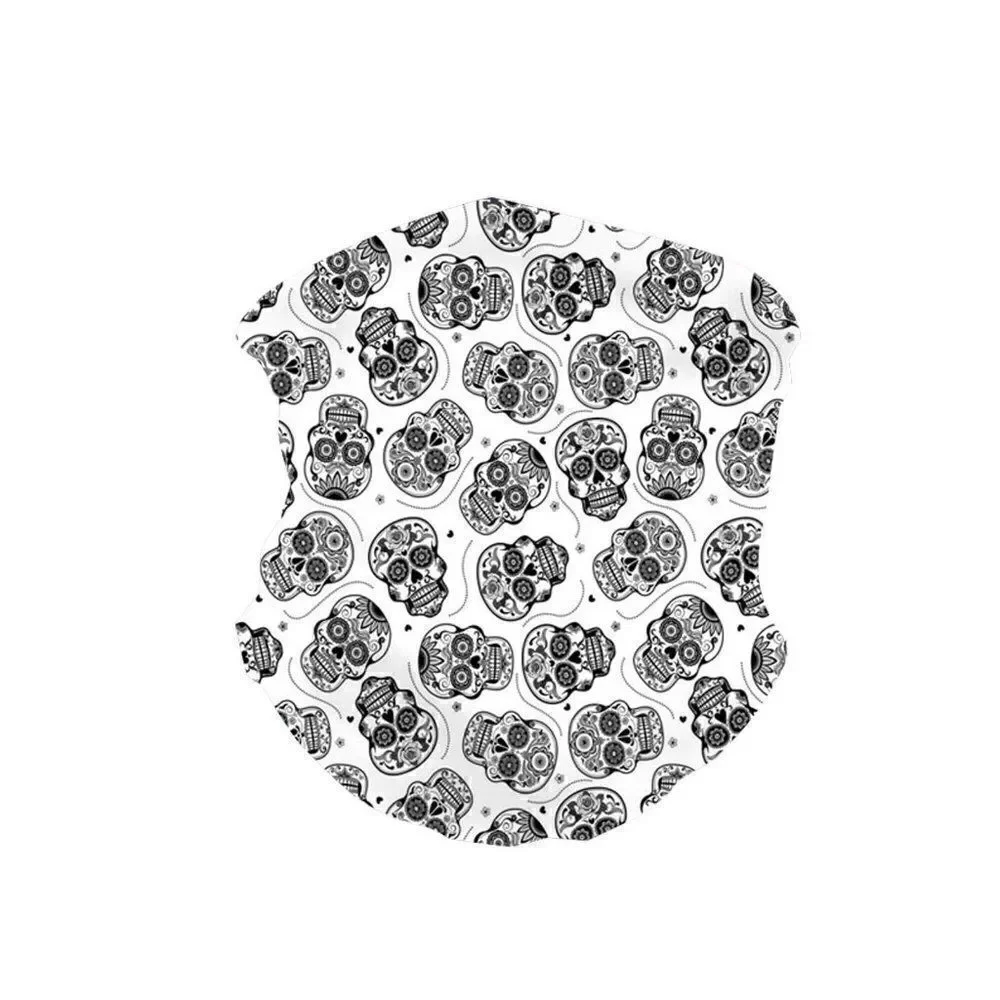 White Black Sugar Skull Neck Gaiter Face Mask
